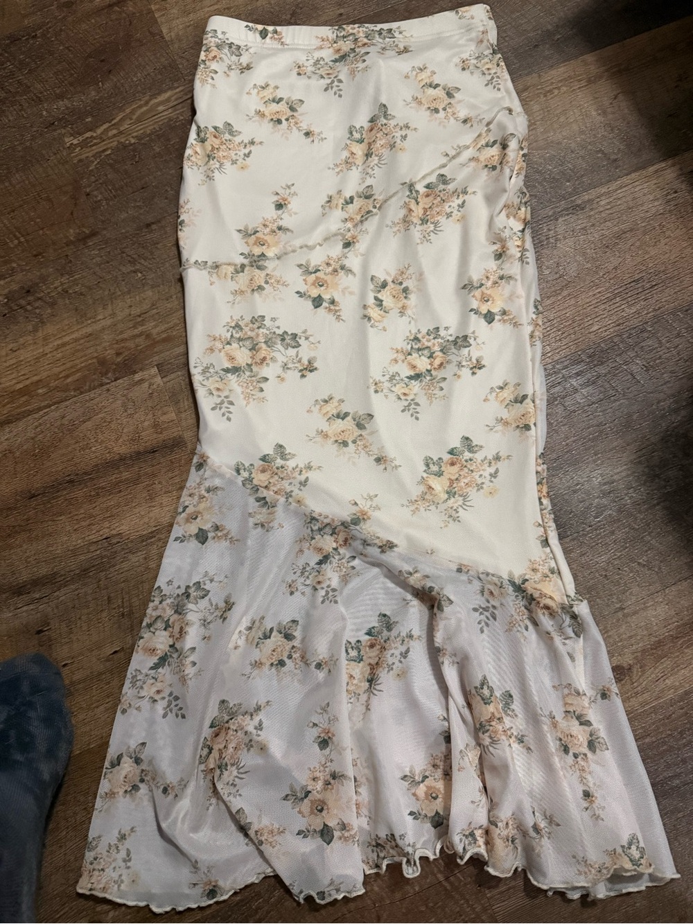SHEIN Cream Dress with Peach Floral Print and Green Foliage